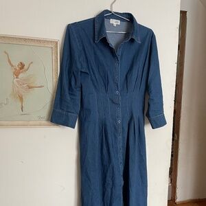 Pleated waist denim dress